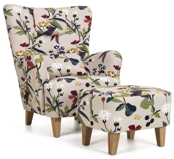 Bild på BONN Fast fåtölj inkl pall tyg Gripsholm 34 grön/grå med ben i oljad ek - PAKETPRIS!