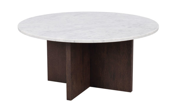 Bild på BROOKSVILLE soffbord runt Ø90 vit marmor/brun ek