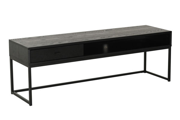Bild på REGGIANO TV-bänk 120 cm, svartlackad askfanér, svarta metallben, låda & hylla
