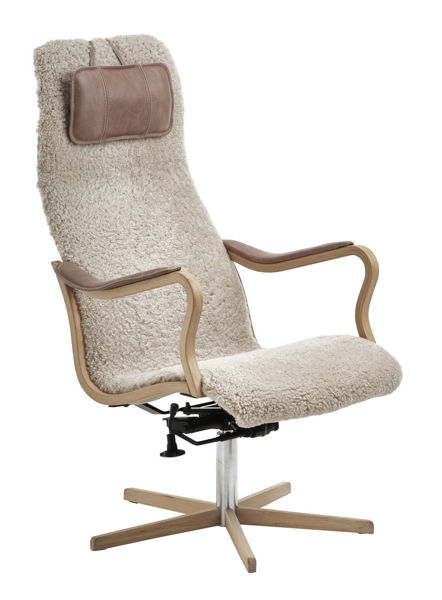 Bild på JACK Fåtölj med gunga EK fårskinn SL Moonlight, Vintage Taupe, Facet 16, oljad ek/krom