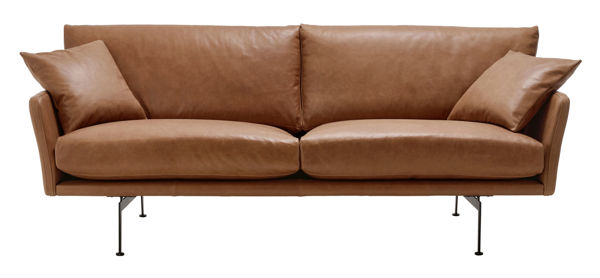 Bild på LAURI Rak 3-sits soffa läder Vintage cognac, svarta metallben