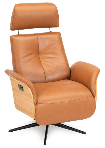 Bild på DESOTO Reclinerfåtölj el LARGE läder Semi 376 cognac, oljad ek, fot Polaris A7 svart, svart panel