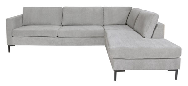 Bild på KINGSTON Hörnsoffa 1800/2 m öppet avslut höger tyg Raven 06 light grey, arm Arlington, svarta metallben