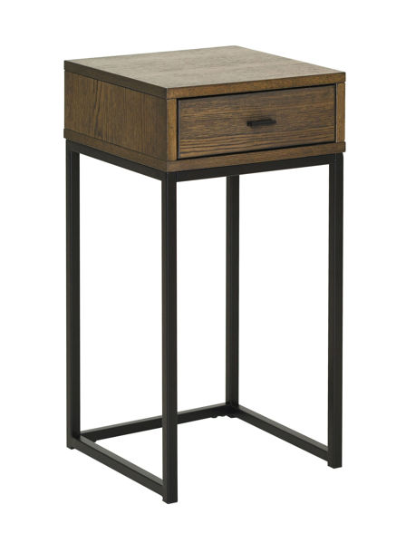 Bild på REGGIANO Sängbord H60, brunlackad ek, svarta metallben, låda, lackad ekfaner