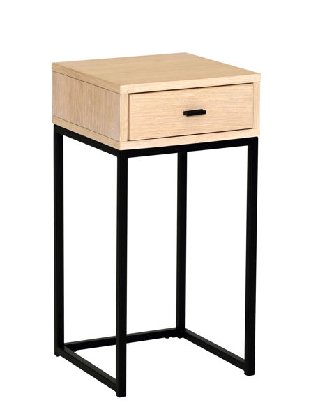 Bild på REGGIANO Sängbord H60, vitpigmenterad ek, svarta metallben, låda, lackad ekfaner, wl100