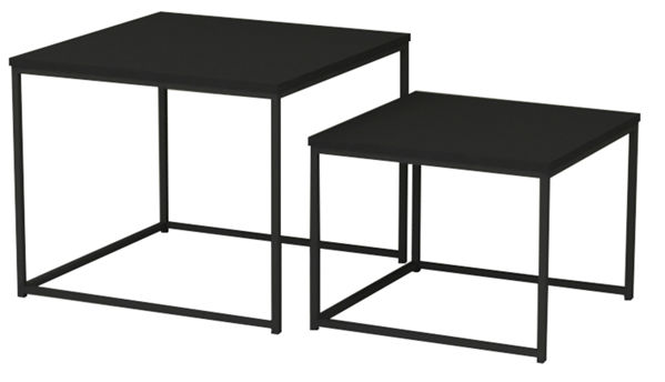 Bild på DUDOS 2-dels satsbord KVADRAT svartbetsad lackad askfanér/metallben 55x55x45cm + 45x45xh35 cm