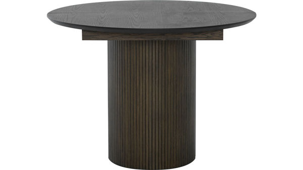 Bild på SHIRAZ Matbord Ø105 + 2 ilägg á 40cm, brunbetsad lackad ekfanér