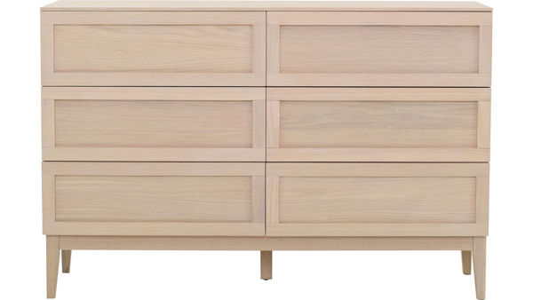 Bild på STAVIN Byrå 3+3-lådig, vitpigmenterad lackad ekfanér (WL102)