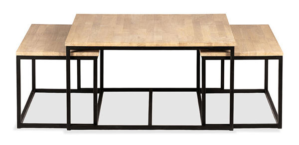 Bild på TRENTE Soffbord 3-dels 90x90 H48cm+ 2 st 95x44 H42cm massiv vitoljad ek