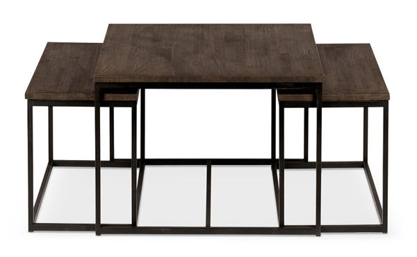 Bild på TRENTE Soffbord 3-dels 90x90 H48cm+ 2 st 95x44 H42cm massiv rökoljad ek