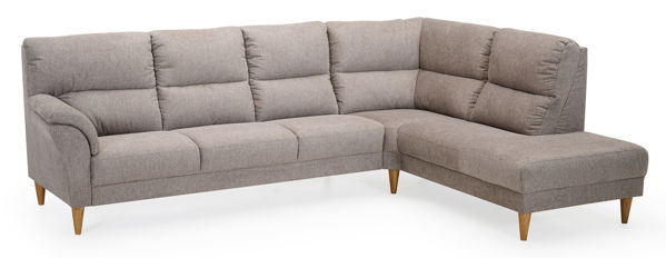 Bild på CLEVELAND hörnsoffa m öppet avsl hö tyg Brego 3591 light brown, oljade ekben