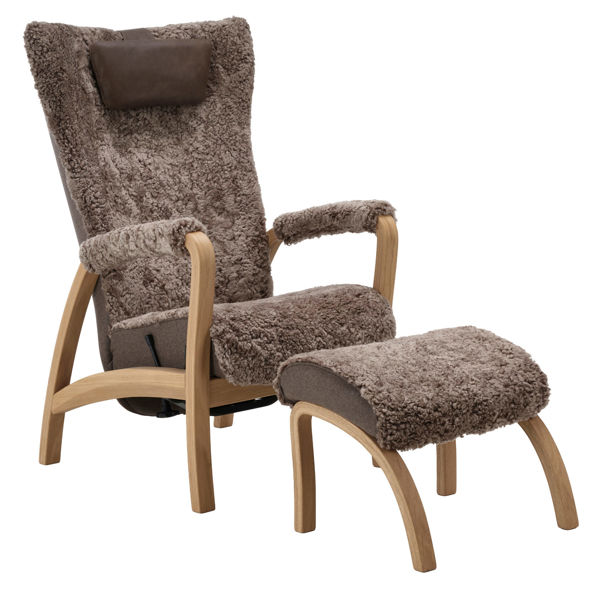 Bild på RELAX Fåtölj fast inkl pall fårskinn Sahara/Facet 36 shitake/Vintage Brown/oljad ek PAKETPRIS *NY*