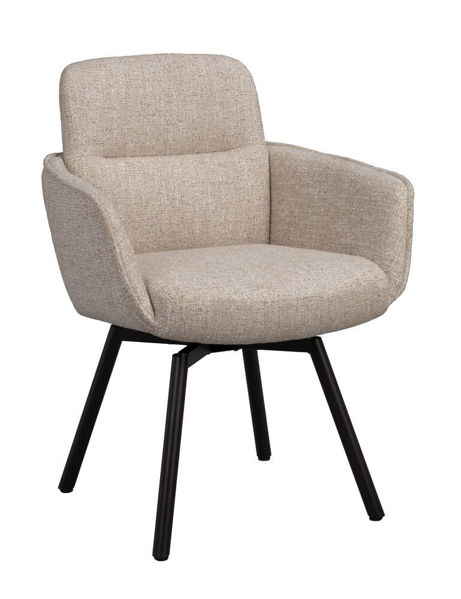 Bild på ROSWELL Karmstol ljusbeige tyg/bruna metallben snurr