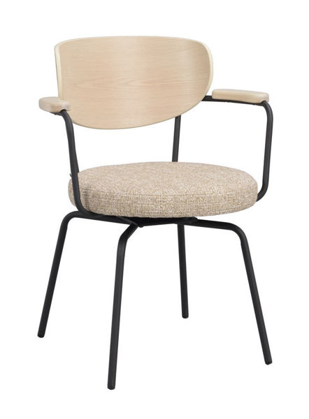Bild på MERRICK Karmstol mörkbeige tyg/vitpigment ek/svart metall snurr